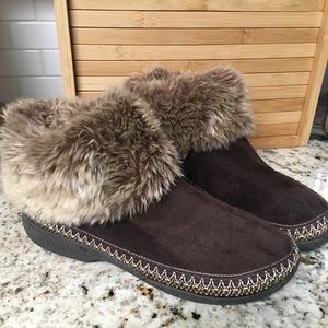 Isotoner Suede & Faux Fur Slippers